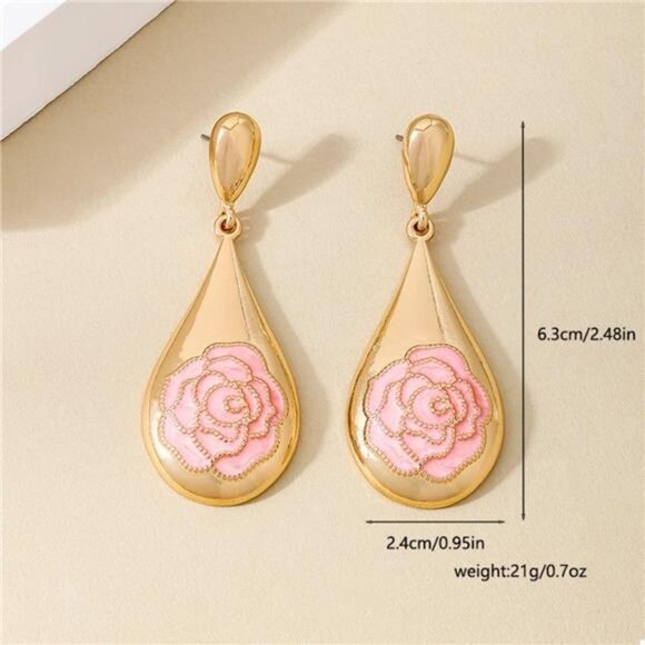 18K Gold-Plated Flower Teardrop Earrings - Picture 5 of 5